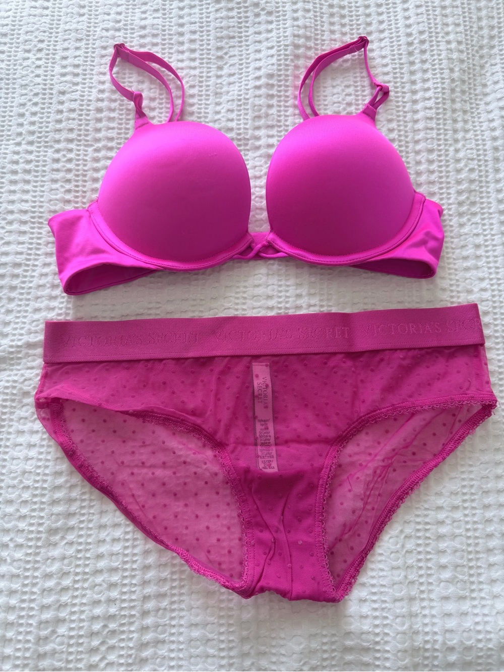 Victoria's Secret Vibrant Pink Push-Up Bra with Matching Hipster